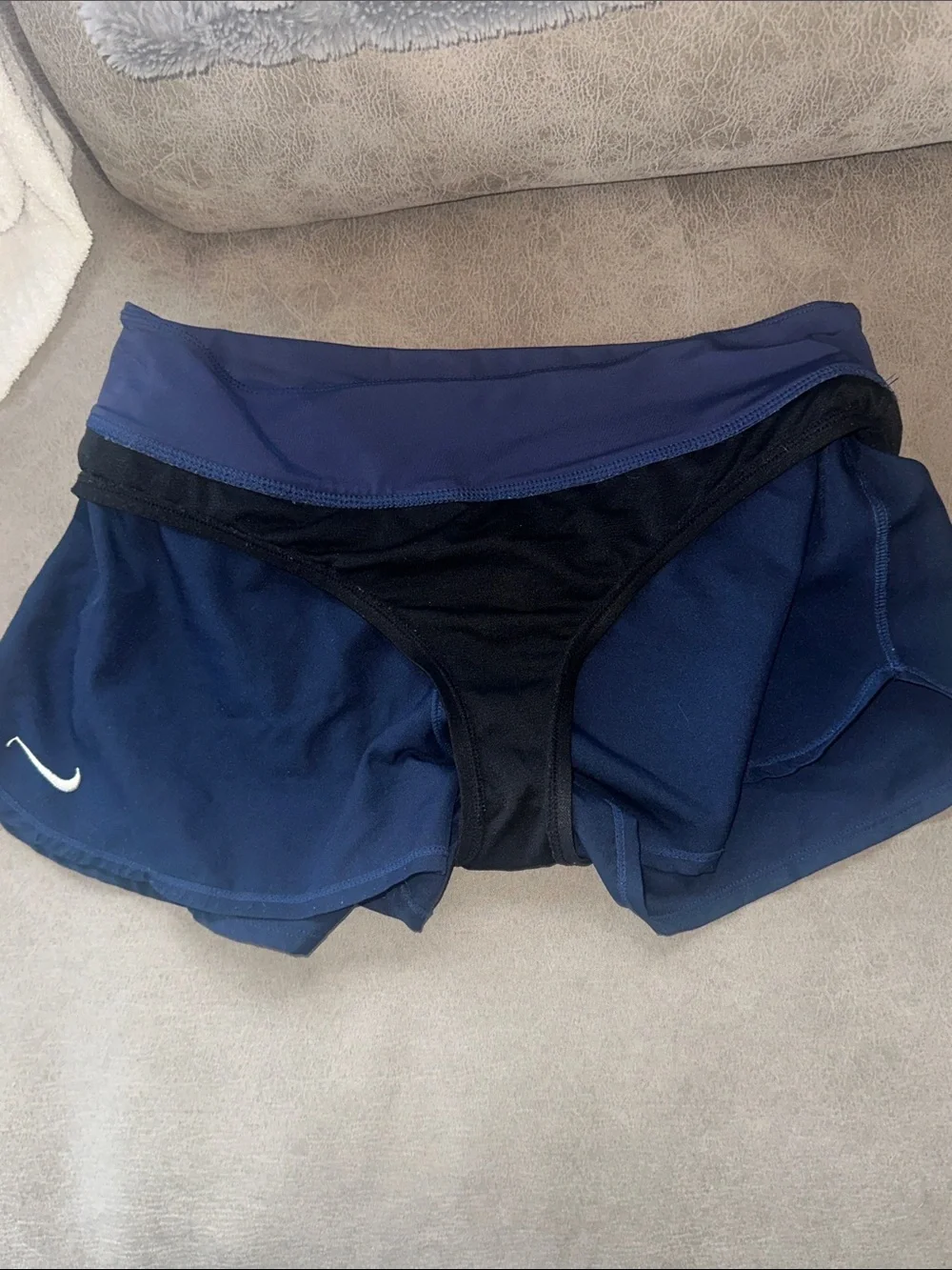 Nike Dark Blue Women's Running Shorts with White Swoosh